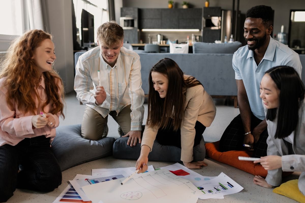 Team collaborating on a client project in an office