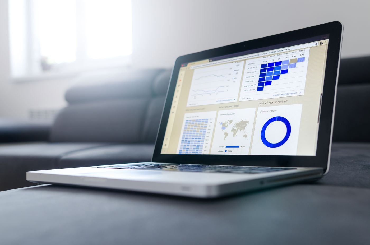 Laptop showing organic search performance graphs