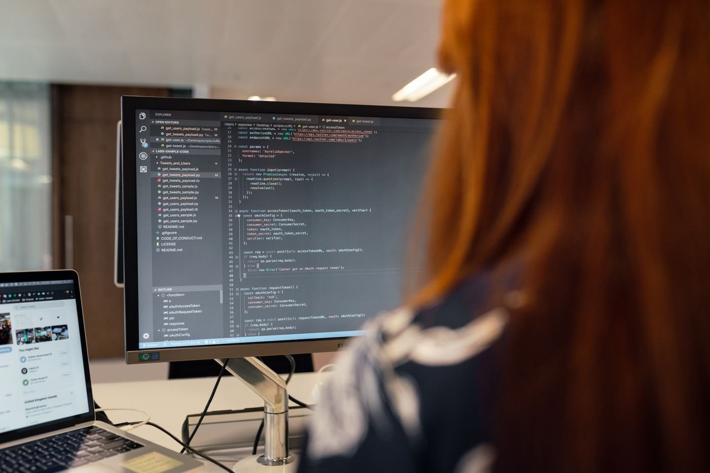 Developer building a website in a modern office